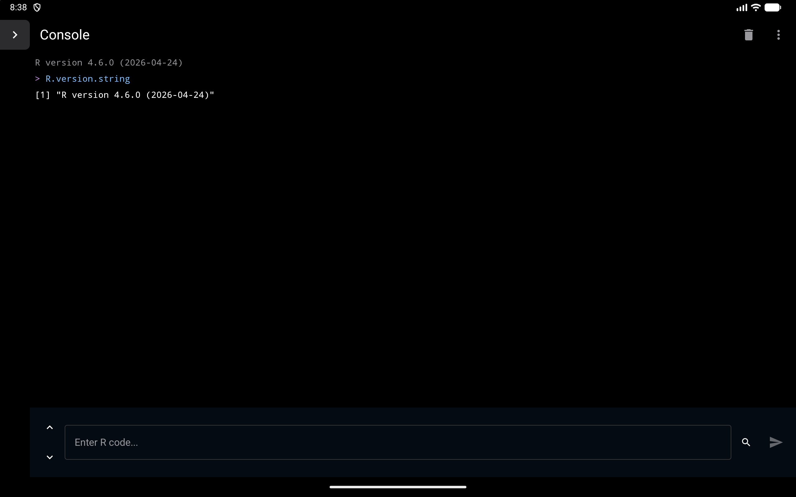Sidebar collapsed on a tablet, with expand button, in dark mode