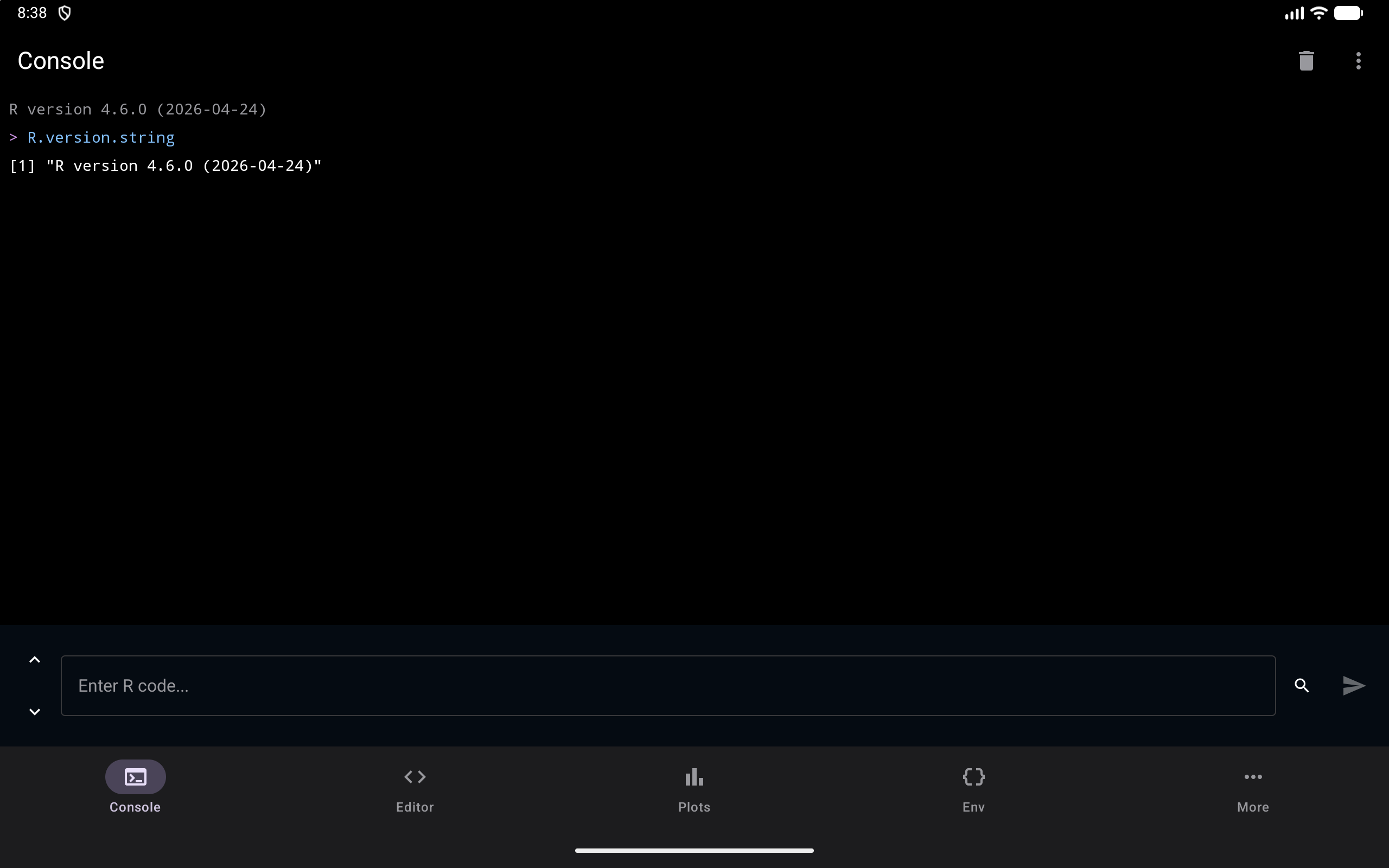 Tab Bar layout on a tablet, with bottom navigation, in dark mode