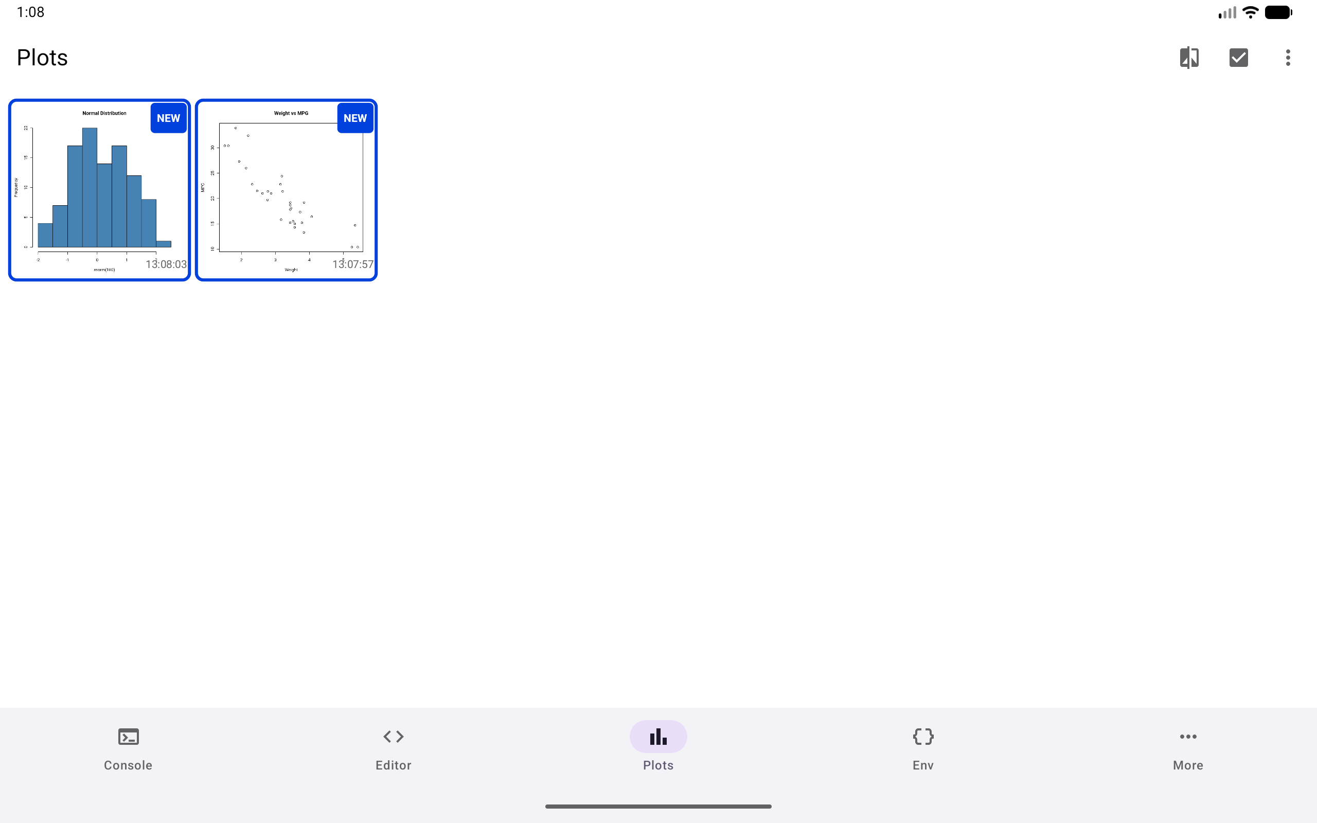 Plots gallery with captured plots, on a tablet