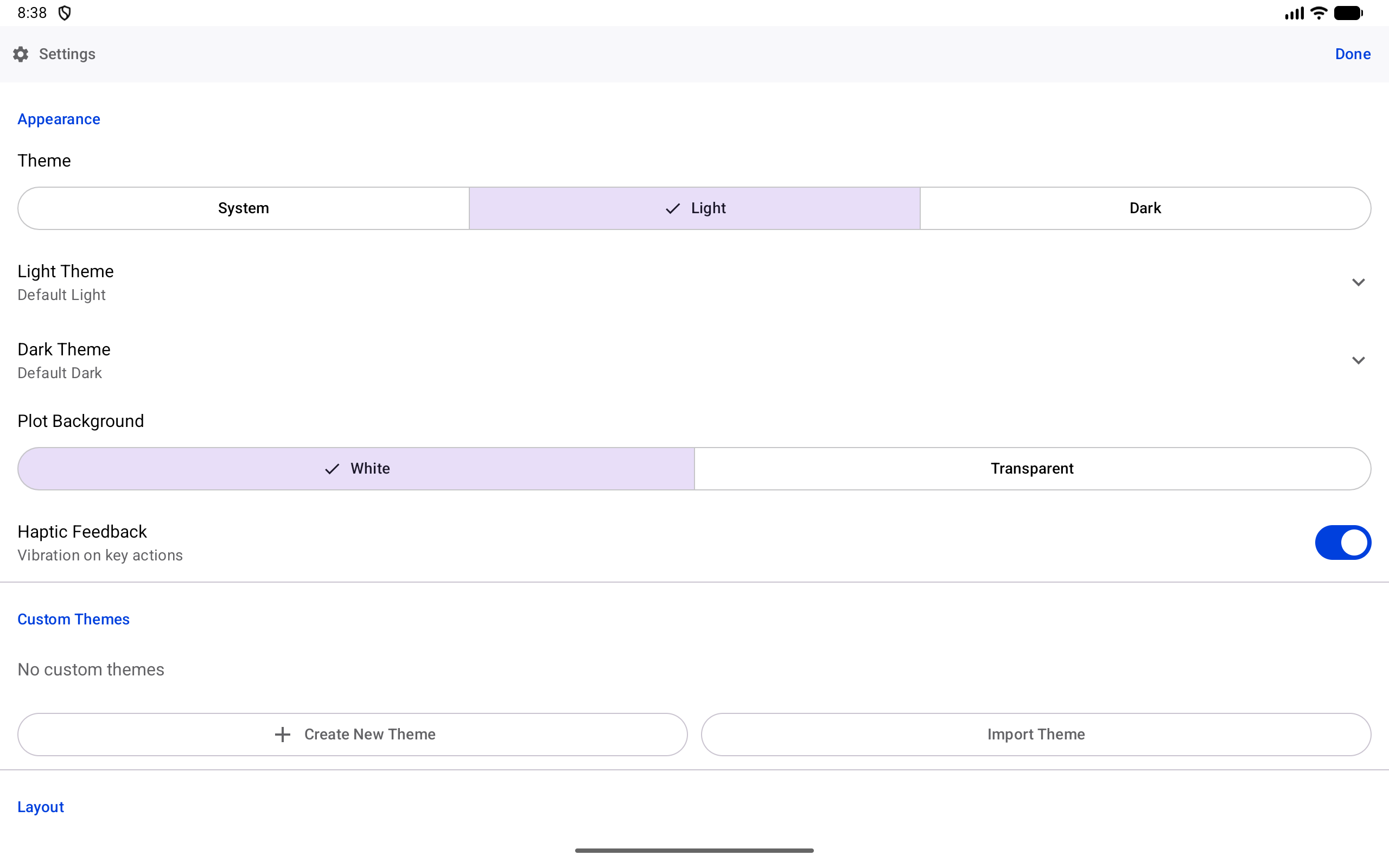 Settings opened from the Environment pane’s gear in Workspace layout